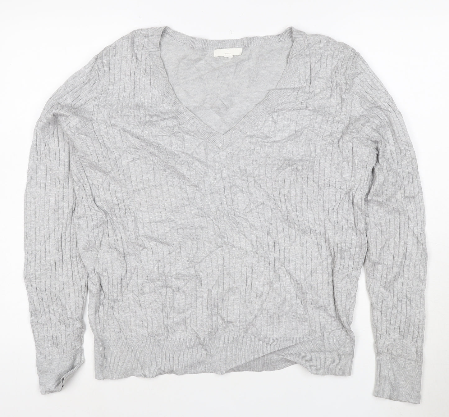 H&M Women’s Grey V-Neck Knit Jumper Size 12 Long Sleeve
