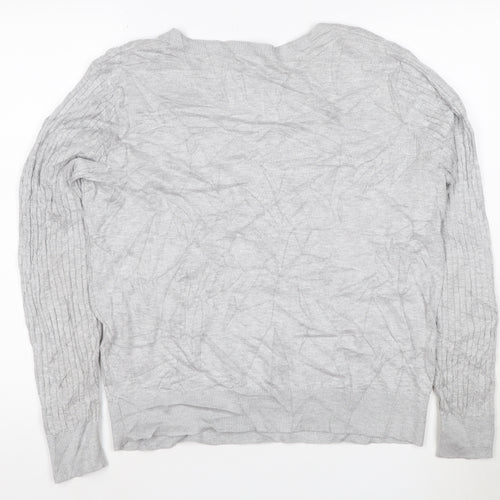 H&M Women’s Grey V-Neck Knit Jumper Size 12 Long Sleeve