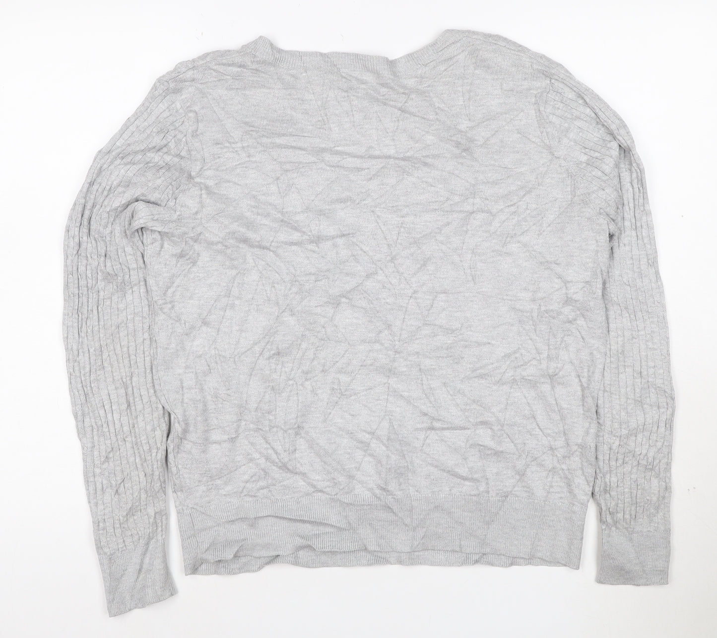 H&M Women’s Grey V-Neck Knit Jumper Size 12 Long Sleeve