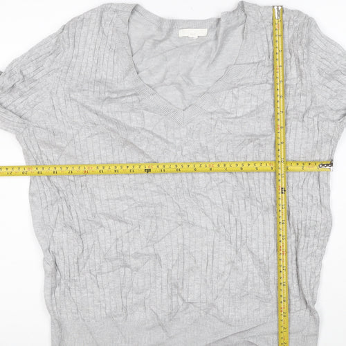 H&M Women’s Grey V-Neck Knit Jumper Size 12 Long Sleeve