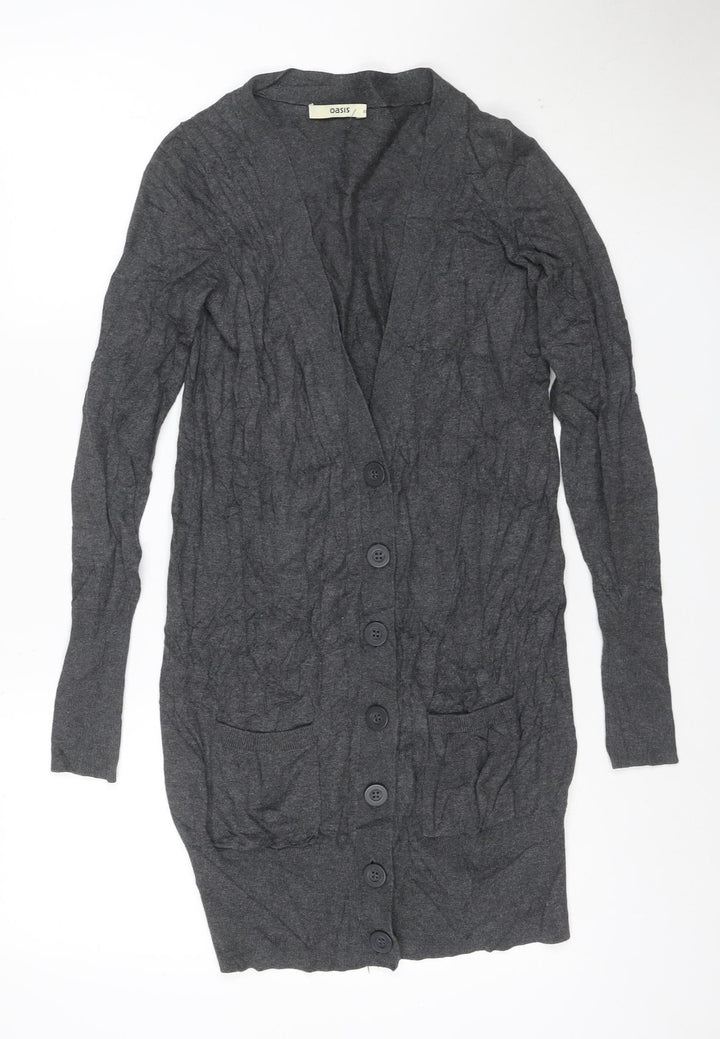 Oasis Women Grey XS Cotton Button Long Sleeve Cardigan