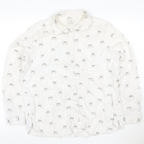 Fat Face Women's White Animal Print Cotton Linen Long Sleeve Shirt Size 10