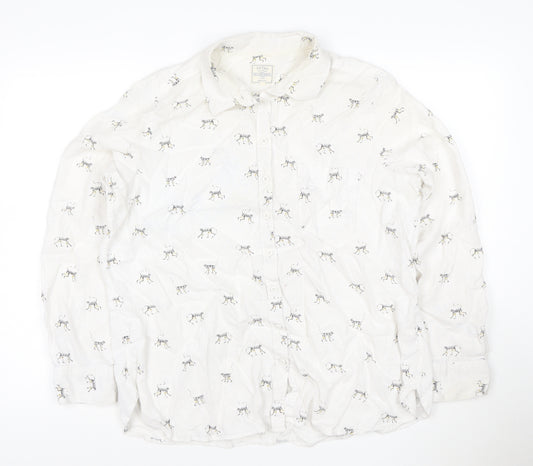 Fat Face Women's White Animal Print Cotton Linen Long Sleeve Shirt Size 10