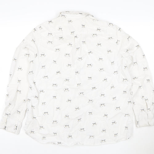 Fat Face Women's White Animal Print Cotton Linen Long Sleeve Shirt Size 10