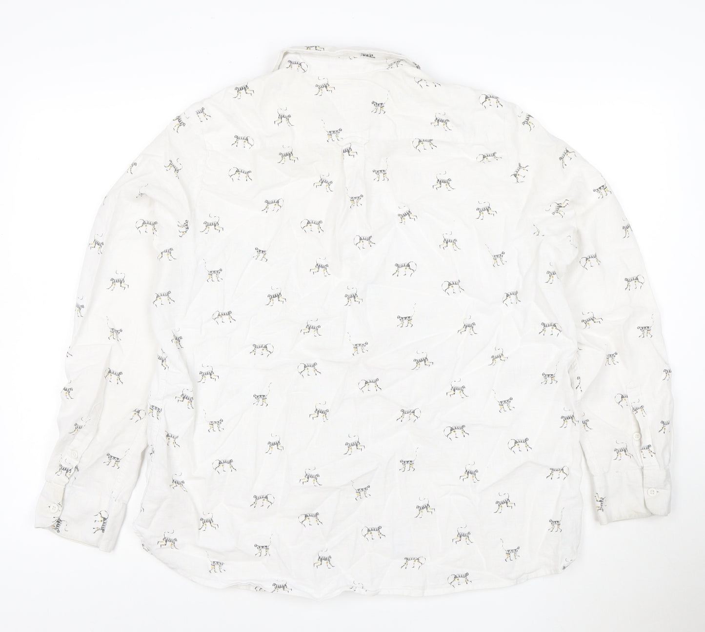 Fat Face Women's White Animal Print Cotton Linen Long Sleeve Shirt Size 10