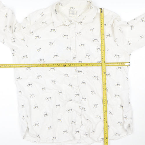 Fat Face Women's White Animal Print Cotton Linen Long Sleeve Shirt Size 10