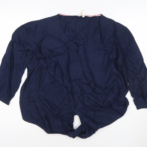 White Stuff Women’s Blue Cotton V-Neck Knit Pullover Jumper Size 12