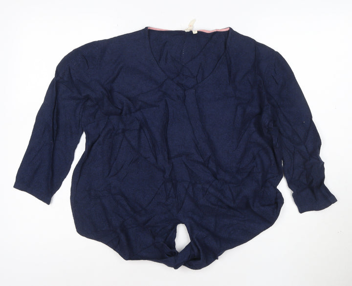 White Stuff Women’s Blue Cotton V-Neck Knit Pullover Jumper Size 12
