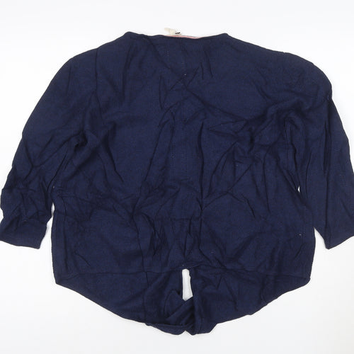 White Stuff Women’s Blue Cotton V-Neck Knit Pullover Jumper Size 12