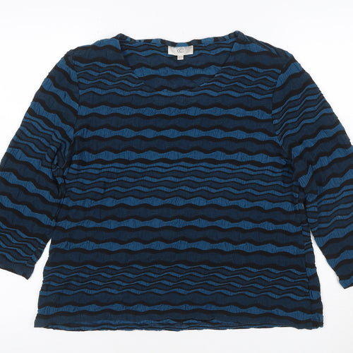 C C Womens Blue Striped 3/4 Sleeve Jersey Blouse Size L