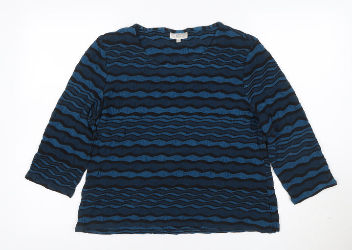 C C Womens Blue Striped 3/4 Sleeve Jersey Blouse Size L
