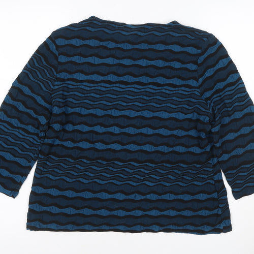 C C Womens Blue Striped 3/4 Sleeve Jersey Blouse Size L
