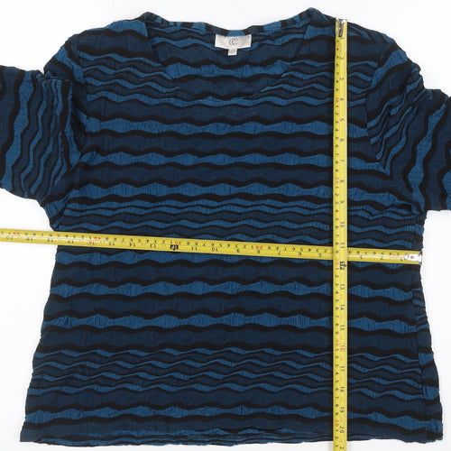 C C Womens Blue Striped 3/4 Sleeve Jersey Blouse Size L