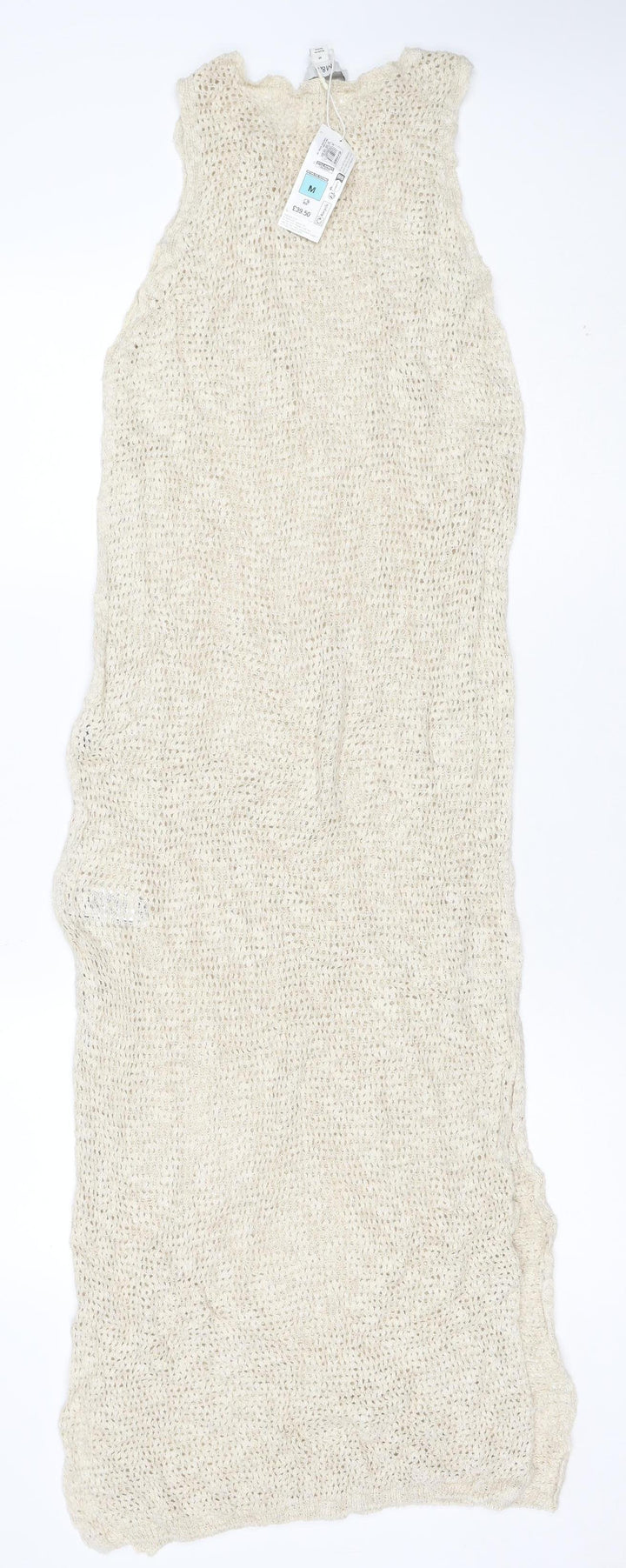 Marks and Spencer Women Beige Knit Linen Blend Sleeveless Shift Dress M