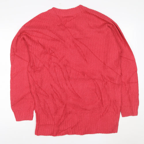 Threadbare Womens Pink V-Neck Chunky Knit Pullover Jumper Size 12