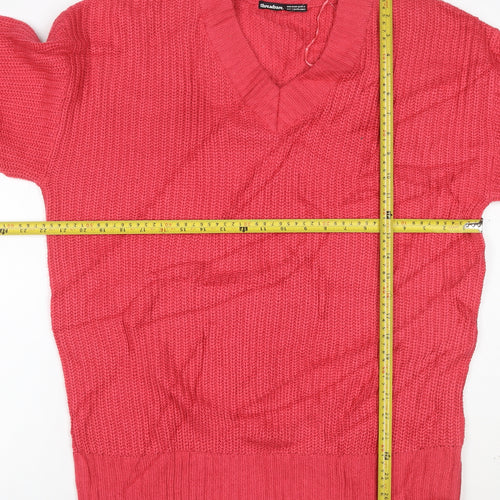 Threadbare Womens Pink V-Neck Chunky Knit Pullover Jumper Size 12