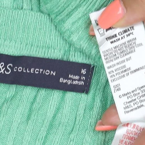 Marks and Spencer Women’s Green Ribbed Knit 3/4 Sleeve Top Size 16