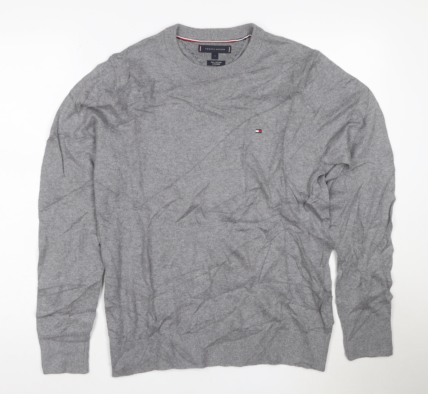 Tommy Hilfiger Men's Grey Cotton Cashmere Crew Neck Jumper Size S