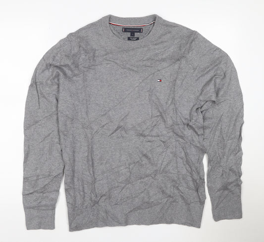 Tommy Hilfiger Men's Grey Cotton Cashmere Crew Neck Jumper Size S