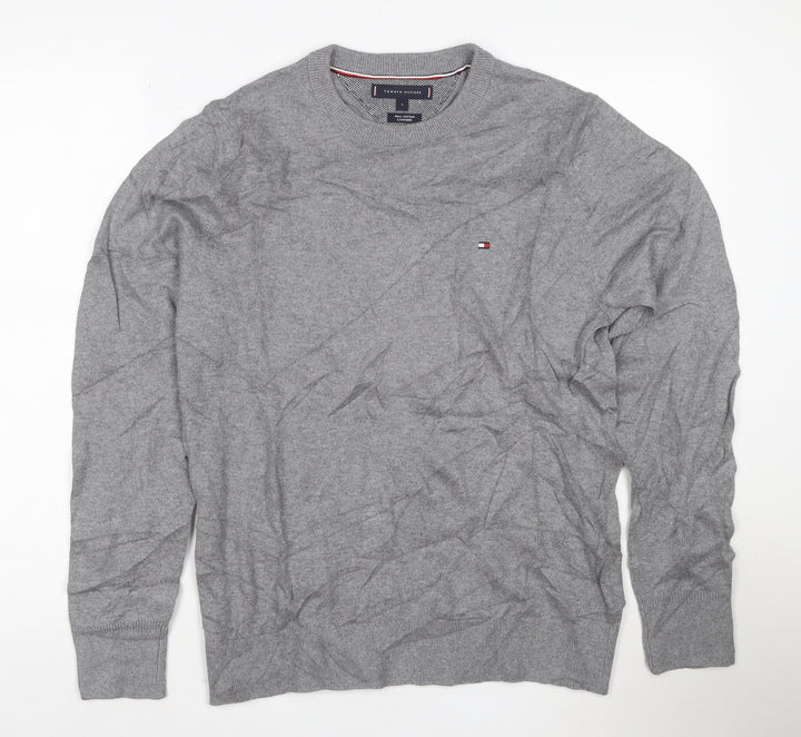 Tommy Hilfiger Men's Grey Cotton Cashmere Crew Neck Jumper Size S