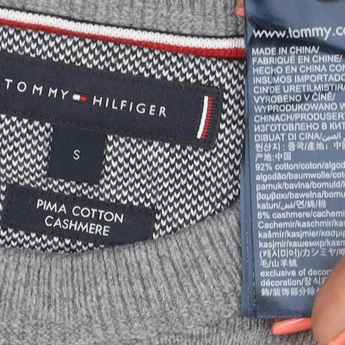Tommy Hilfiger Men's Grey Cotton Cashmere Crew Neck Jumper Size S