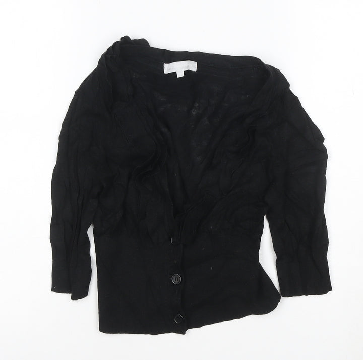 Red Herring Women's Black Ruffle V-Neck Cardigan Size S