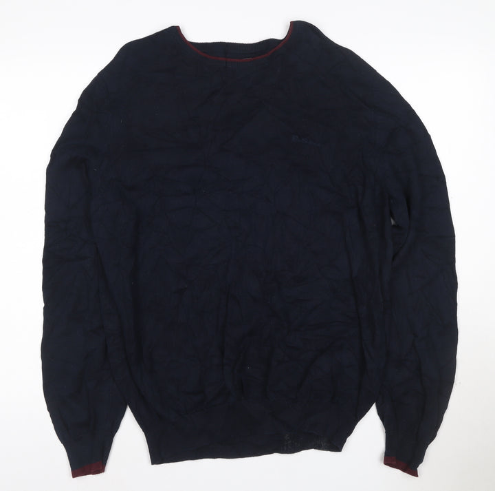 Ben Sherman Men's Blue Cotton Crew Neck Jumper Size L
