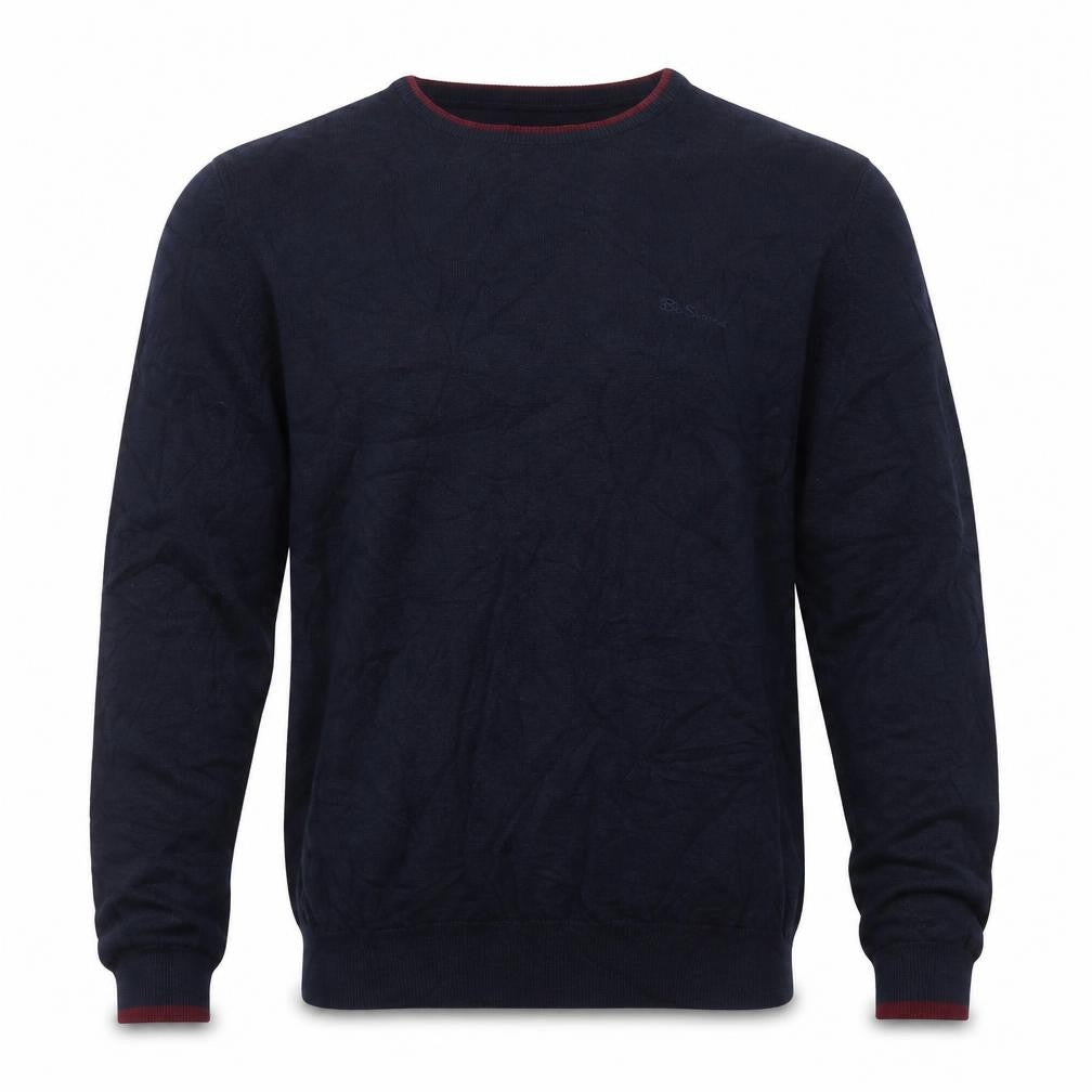 Front view of Ben Sherman Men's Blue Cotton Crew Neck Jumper, size L