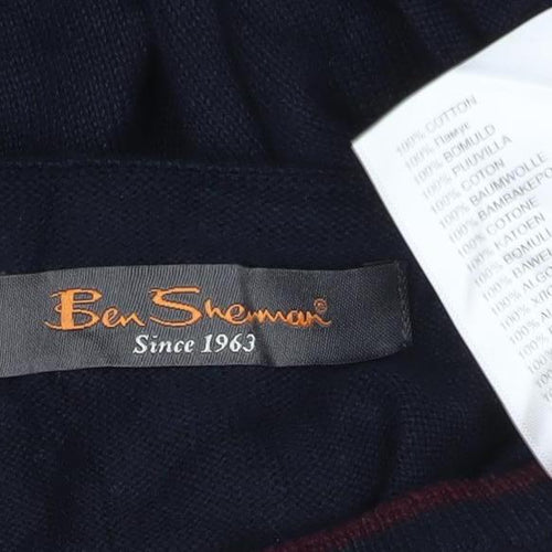 Ben Sherman Men's Blue Cotton Crew Neck Jumper Size L
