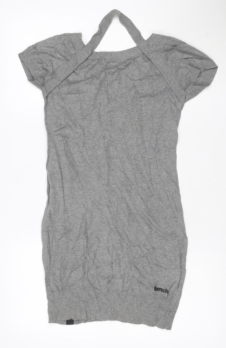 Bench Women Grey XS Knit T-Shirt Dress Cotton Casual