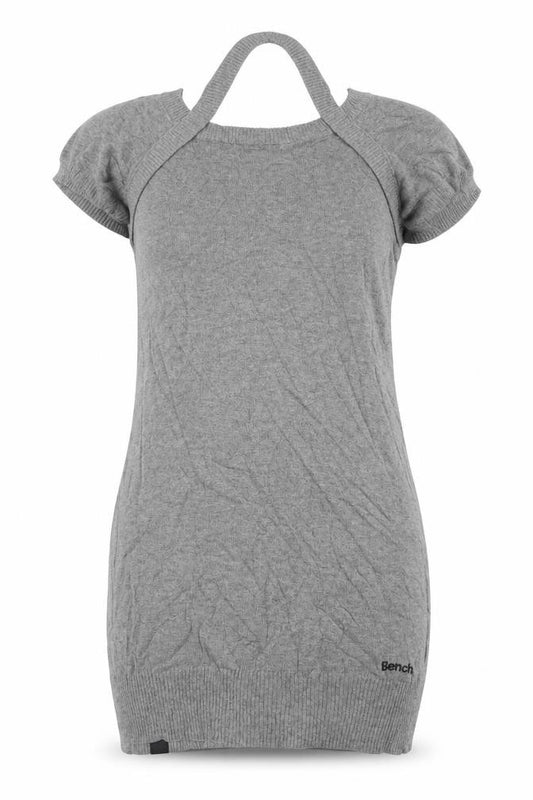 Front view of Bench Women Grey XS Knit T-Shirt Dress Cotton Casual