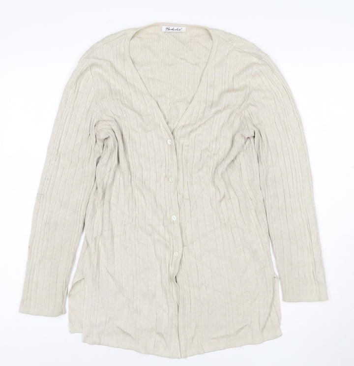Berkertex Women Beige Knit Long Sleeve V-Neck Cardigan Size 12