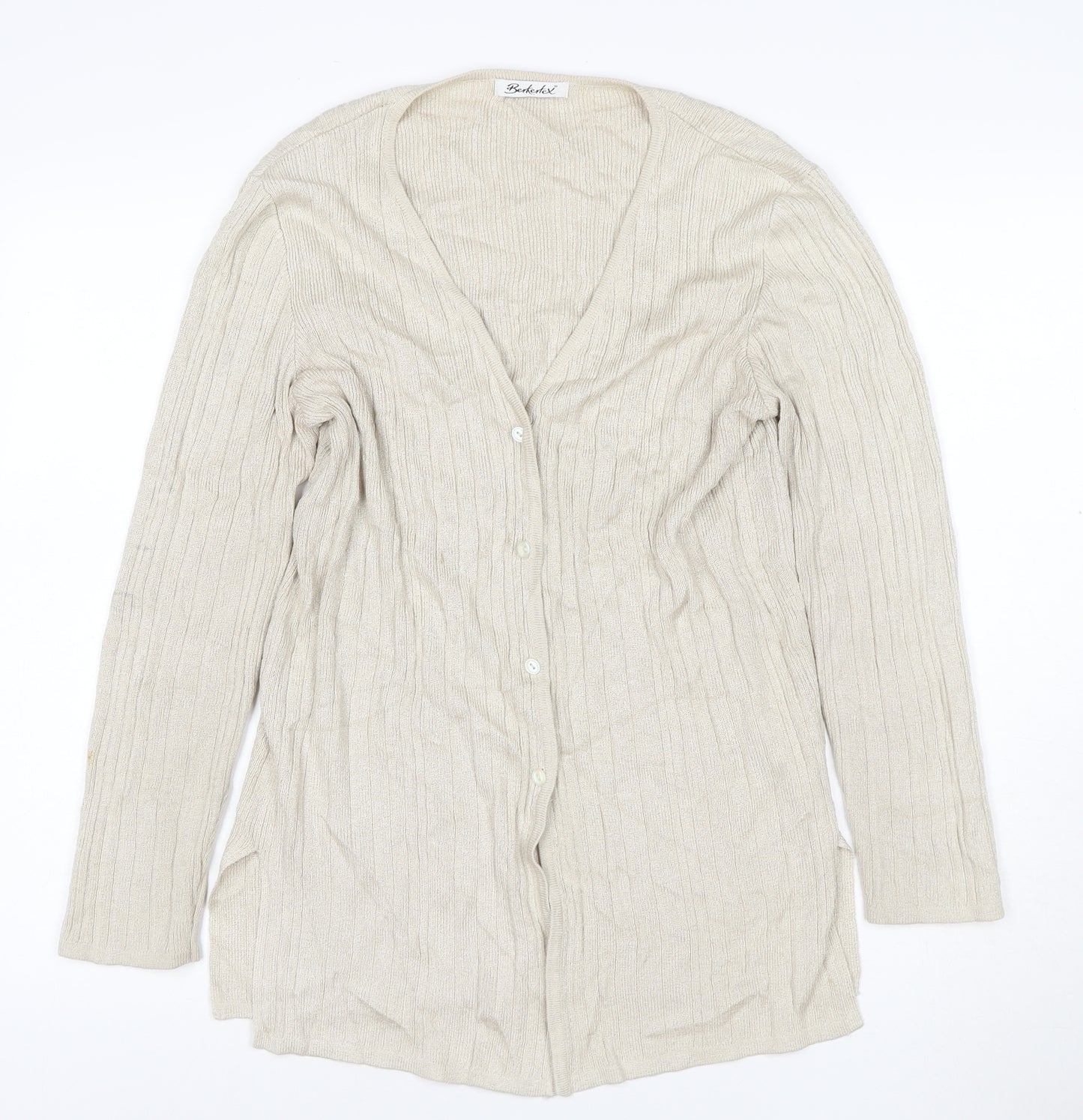 Berkertex Women Beige Knit Long Sleeve V-Neck Cardigan Size 12