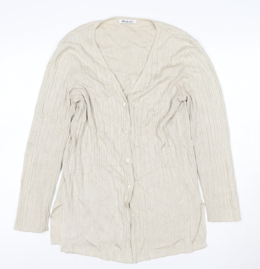 Berkertex Women Beige Knit Long Sleeve V-Neck Cardigan Size 12