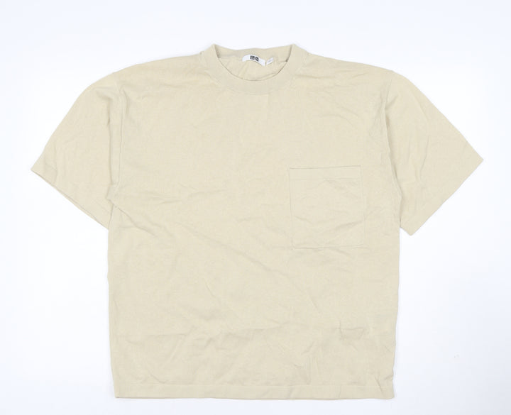 Uniqlo U Men Beige Short Sleeve Crew Neck Cotton T-Shirt M
