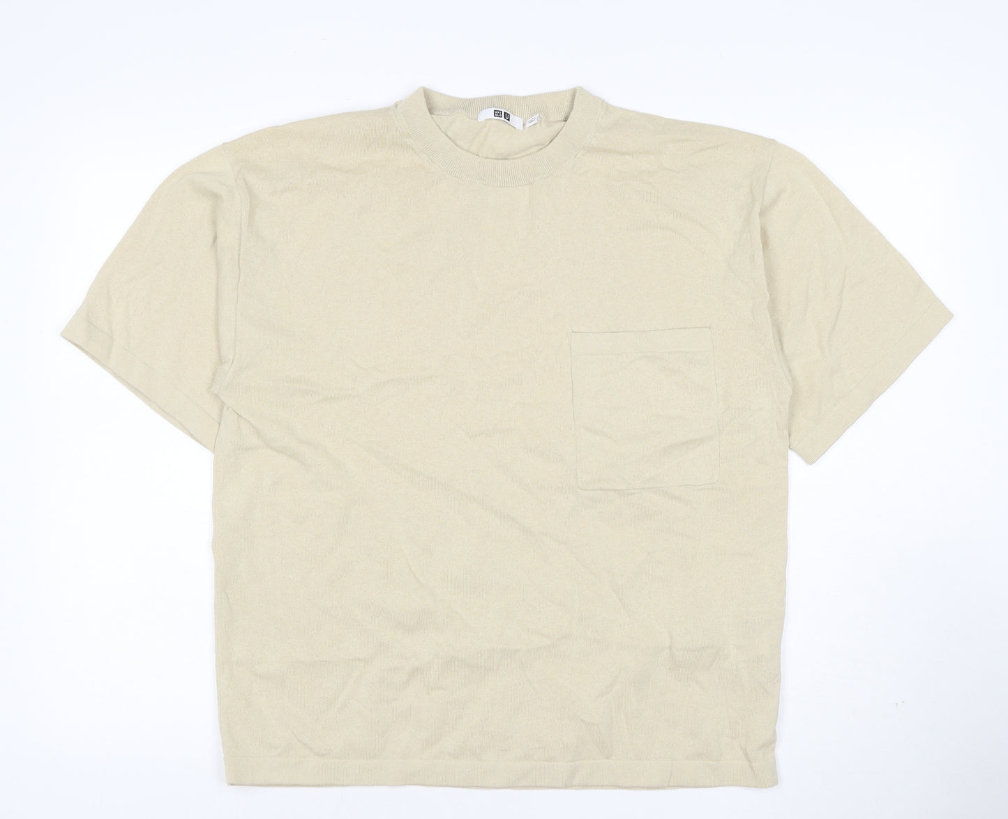 Uniqlo U Men Beige Short Sleeve Crew Neck Cotton T-Shirt M