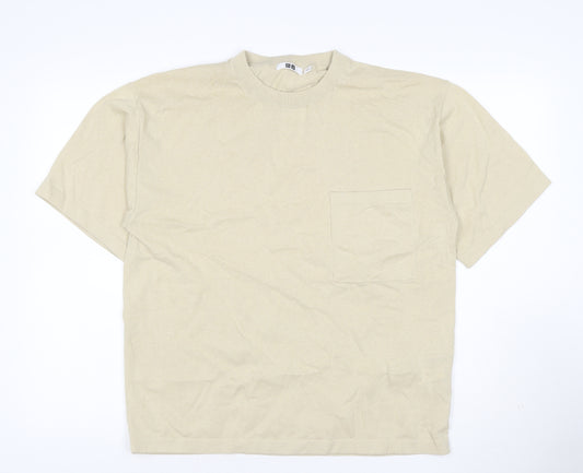 Uniqlo U Men Beige Short Sleeve Crew Neck Cotton T-Shirt M
