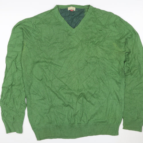 John Lewis Men Green Cotton Cashmere V-Neck Jumper Large