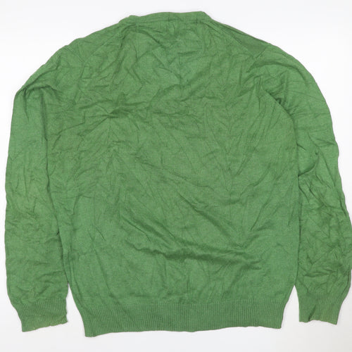 John Lewis Men Green Cotton Cashmere V-Neck Jumper Large
