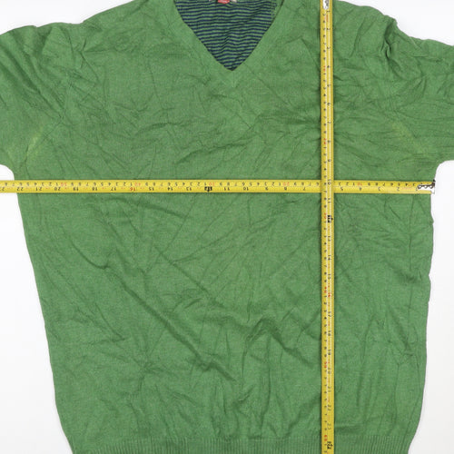 John Lewis Men Green Cotton Cashmere V-Neck Jumper Large