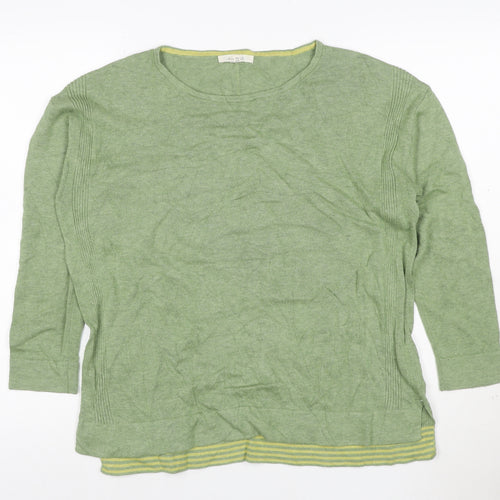White Stuff Women's Green Cotton Blend Crew Neck 3/4 Sleeve Jumper UK 12