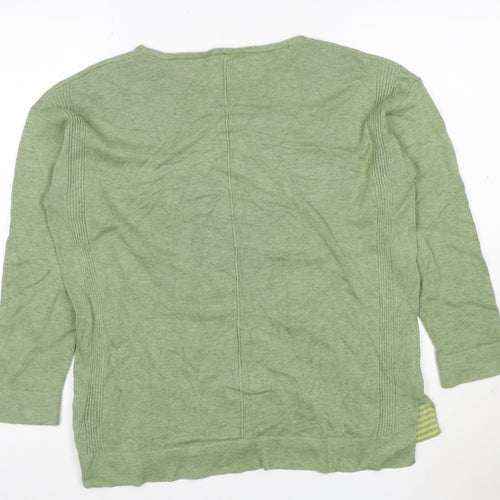 White Stuff Women's Green Cotton Blend Crew Neck 3/4 Sleeve Jumper UK 12