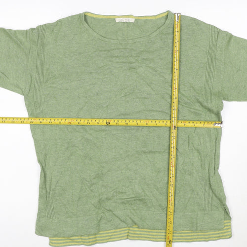 White Stuff Women's Green Cotton Blend Crew Neck 3/4 Sleeve Jumper UK 12