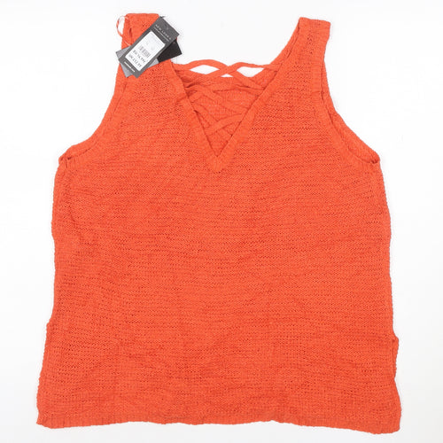 New Look Women’s Orange Knit V-Neck Camisole Tank Top Size 14