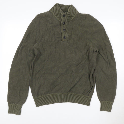 GAP Men's Green Cotton Henley Jumper M High Neck Long Sleeve