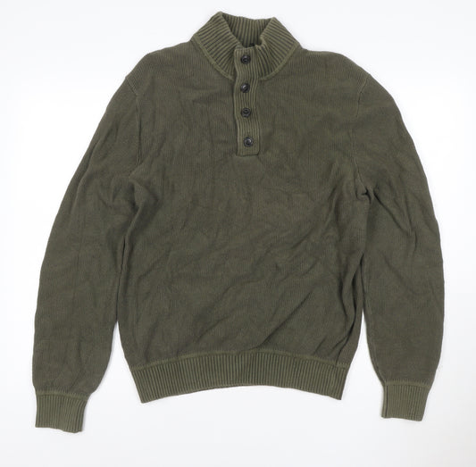 GAP Men's Green Cotton Henley Jumper M High Neck Long Sleeve