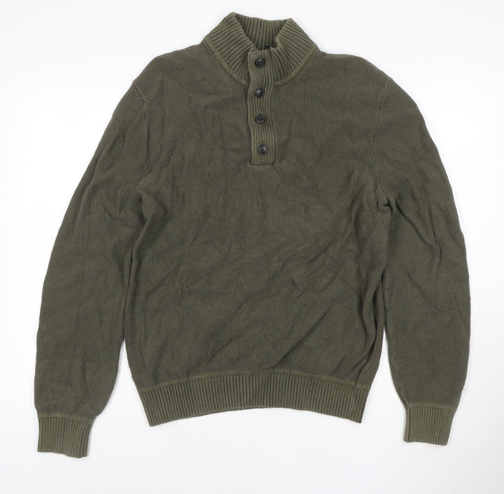 GAP Men's Green Cotton Henley Jumper M High Neck Long Sleeve