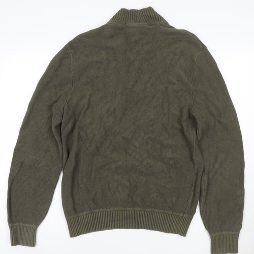 GAP Men's Green Cotton Henley Jumper M High Neck Long Sleeve