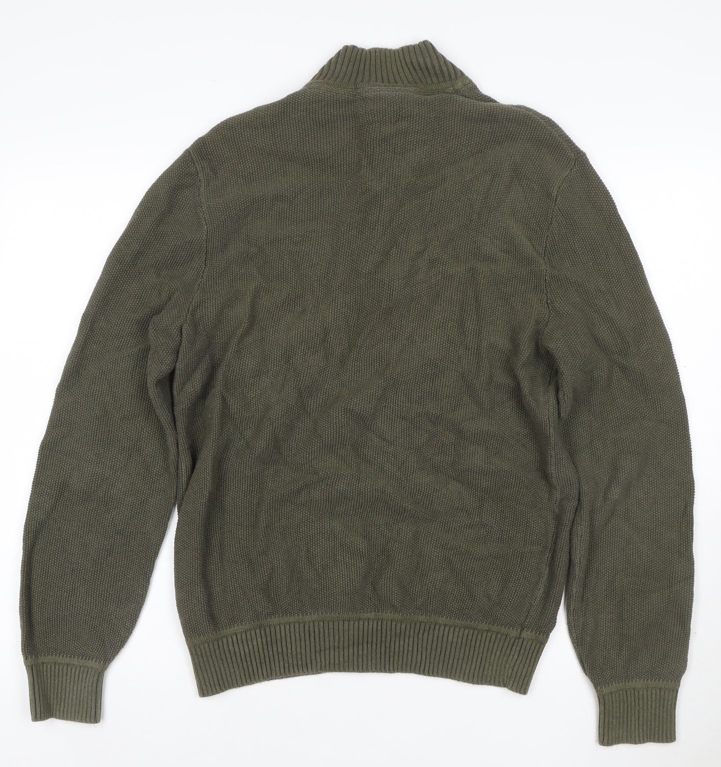 GAP Men's Green Cotton Henley Jumper M High Neck Long Sleeve