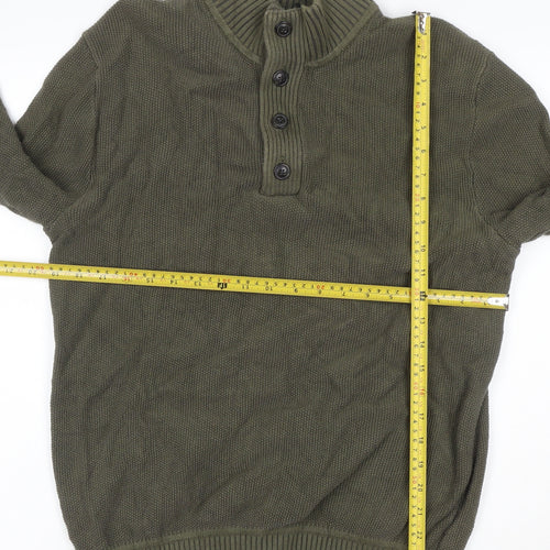 GAP Men's Green Cotton Henley Jumper M High Neck Long Sleeve